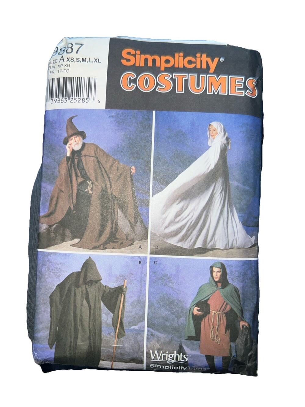 Cloak Cape Tunic Wizard Costume Size XS S M L XL Simplicity 9887 Uncut Pattern